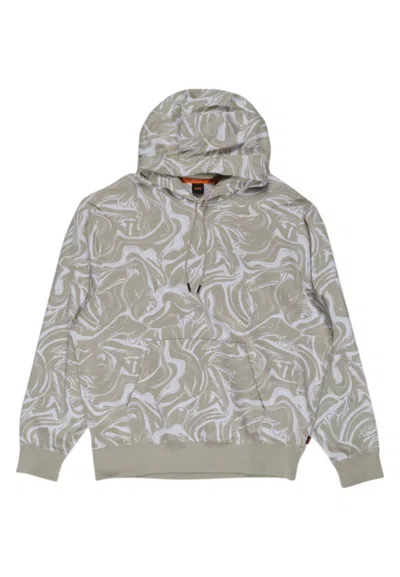 Hugo Boss Beige Abstract Hood Sweatshirt In Brown