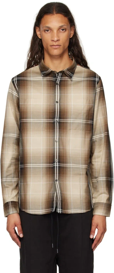 Hugo Boss Beige & Brown Check Shirt In 281-open Beige
