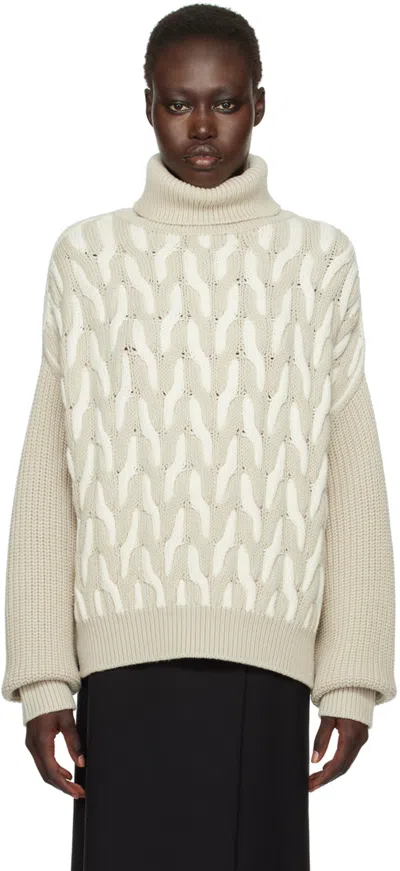 HUGO BOSS BEIGE & OFF-WHITE TWO-TONE CABLE TURTLENECK