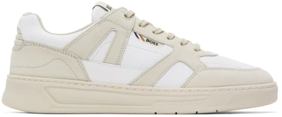 Hugo Boss Beige & White Mixed Material Sneakers In 280-open Beige