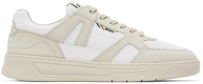 Hugo Boss Beige & White Mixed Material Sneakers In 280-open Beige