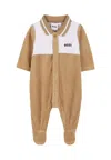 Hugo Boss Beige Babygrow For Baby Boy With Logo In Brown