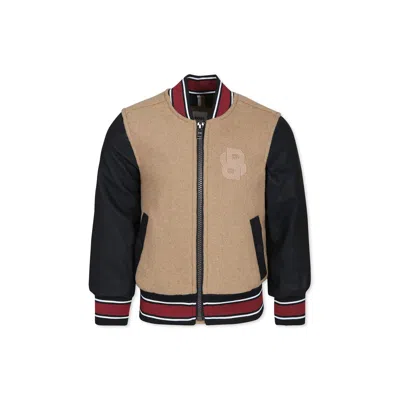 Hugo Boss Kids' Beige Bomber Jacket For Boy With Logo In Brown