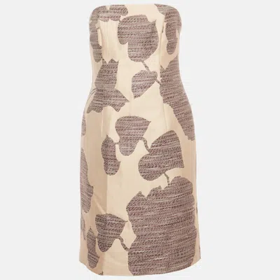 Hugo Boss Beige / Burgundy Knit Strapless Mini Dress In Multi