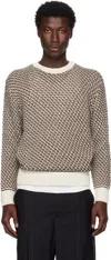 Hugo Boss Beige Cotton Rich Knitted Structure Sweater In White