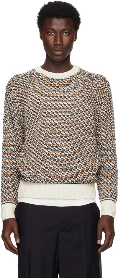 Hugo Boss Beige Cotton Rich Knitted Structure Sweater In White