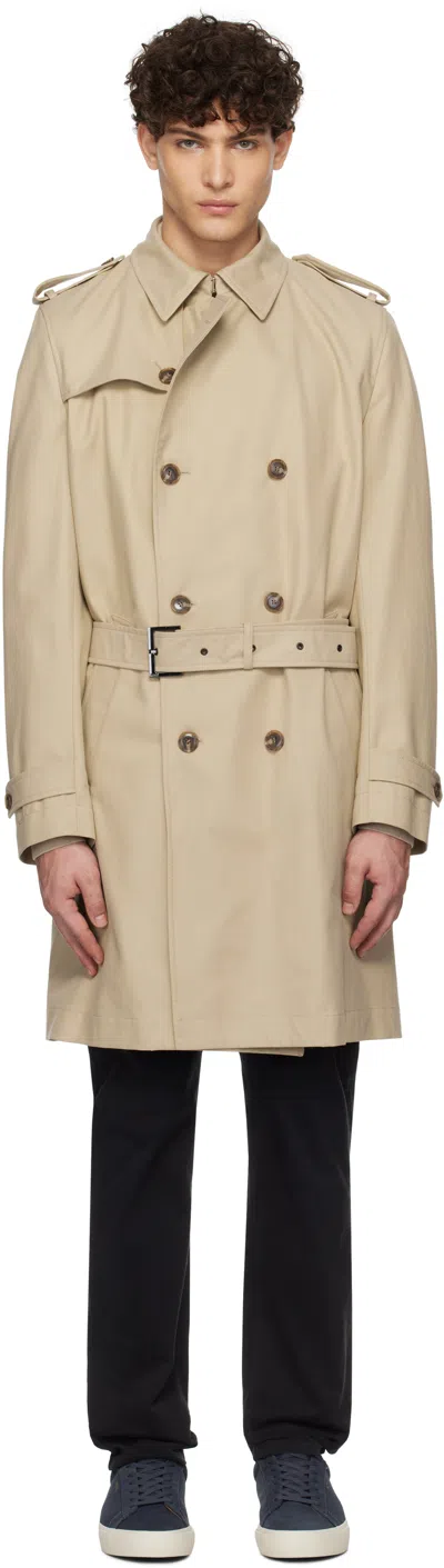 Hugo Boss Beige Double-breasted Trench Coat In 275-light Beige