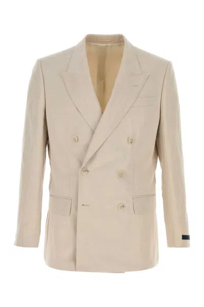 Hugo Boss Beige Double-breasted Tailored Blazer In Neutral