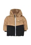 Hugo Boss Beige Down Jacket For Baby Boy With Logo In Brown