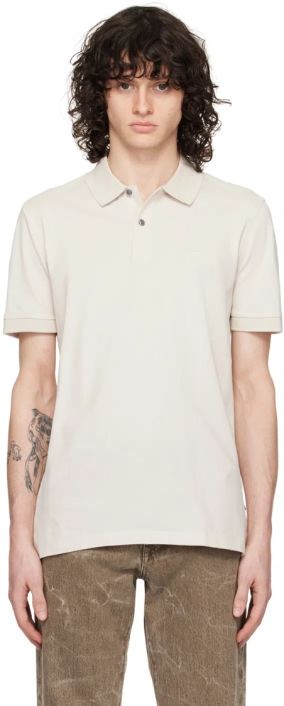 Hugo Boss Beige Embroidered Polo In 131-open White