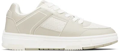 Hugo Boss Beige Faux-leather & Logo-woven Sneakers In Sand