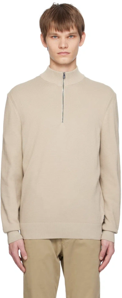 Hugo Boss Beige Half-zip Sweater In 255-dark Beige
