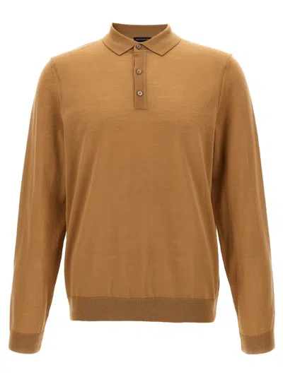 Hugo Boss Polo Shirt-style Wool Sweater In Brown
