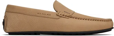 Hugo Boss Beige Logo Embossed Faux-suede Loafers