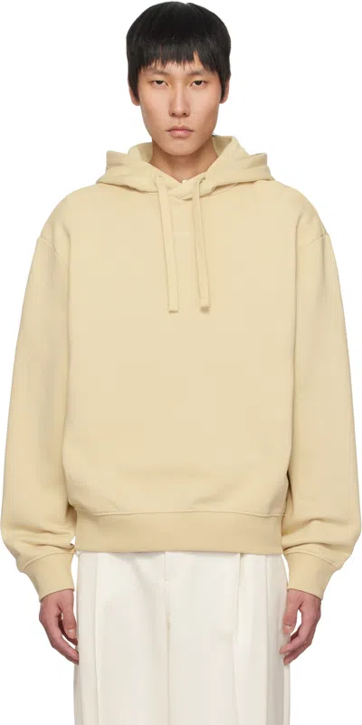 Hugo Boss Beige Logo Print Cotton-terry Hoodie In 285-open Beige