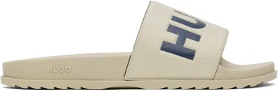 Hugo Boss Beige Logo Strap Pool Slides In 284-open Beige