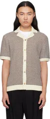 Hugo Boss C-iconico Knit Button Polo Shirt Open White In Brown