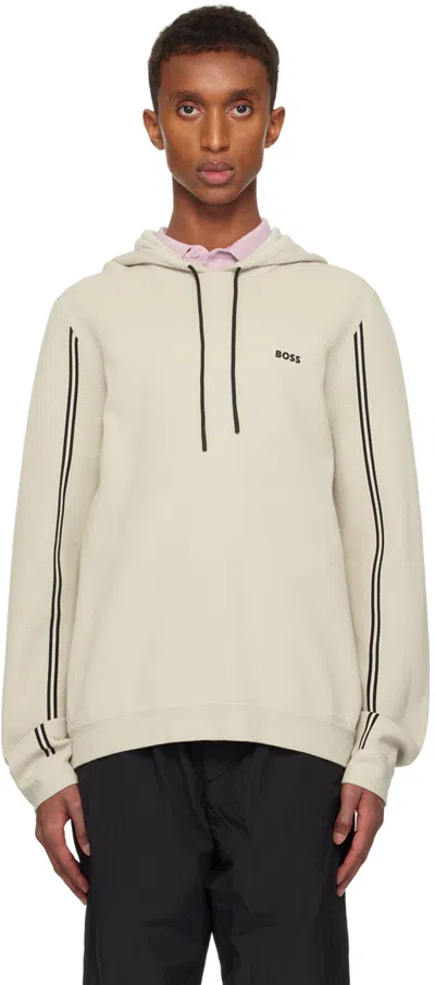 Hugo Boss Beige Regular-fit Knitted Hoodie In 271-light Beige