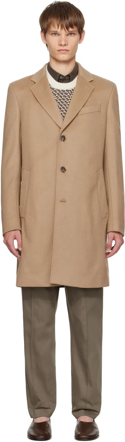 Hugo Boss Beige Regular-fit Wool & Cashmere Coat In Brown