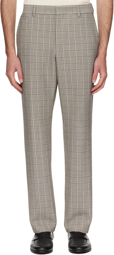 Hugo Boss Beige Relaxed-fit Checked Stretch Fabric Trousers In Brown