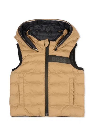 Hugo Boss Beige Reversible Vest For Baby Boy With Logo In Brown