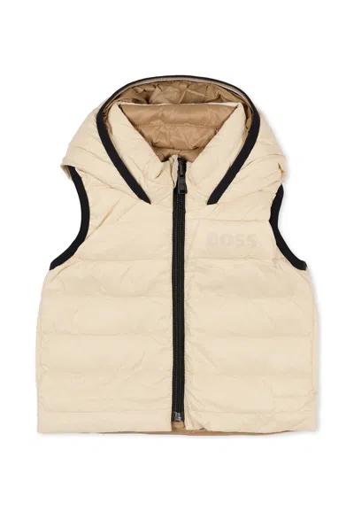 Hugo Boss Beige Reversible Vest For Baby Boy With Logo In Pink