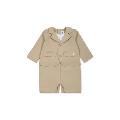 Hugo Boss Beige Romper For Baby Boy With Logo