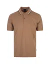 HUGO BOSS BEIGE SLIM FIT POLO SHIRT WITH STRIPED COLLAR