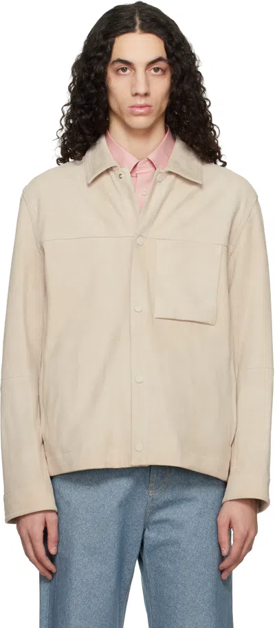 Hugo Boss Beige Snap Closure Suede Jacket In Neutral