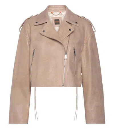 Hugo Boss Beige Solid Notched Lapel Jacket In Brown