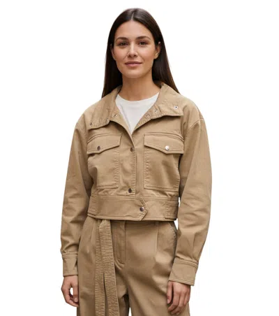 Hugo Boss Beige Solid Shirt Collar Jacket In Brown