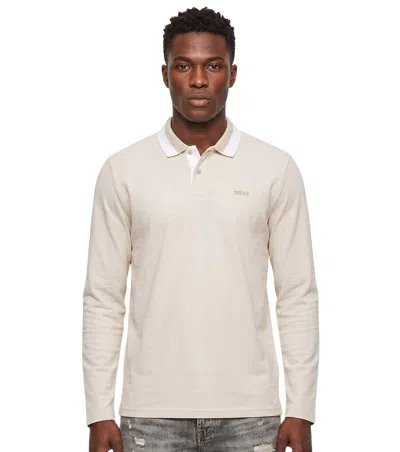 HUGO BOSS MEN BEIGE SOLID SHIRT COLLAR POLO, XL LUXURY POLOS FOR MEN DARVEYS