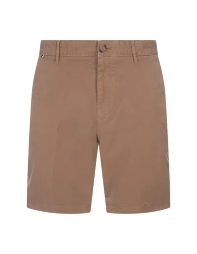 Hugo Boss Beige Stretch Cotton Twill Bermuda Shorts In Brown
