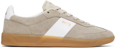 Hugo Boss Beige Suede Lace-up Sneakers In 260-medium Beige