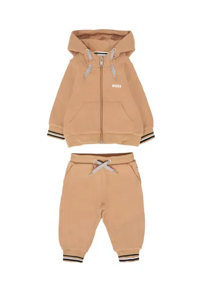 Hugo Boss Beige Suit For Baby Boy With Logo In Brown