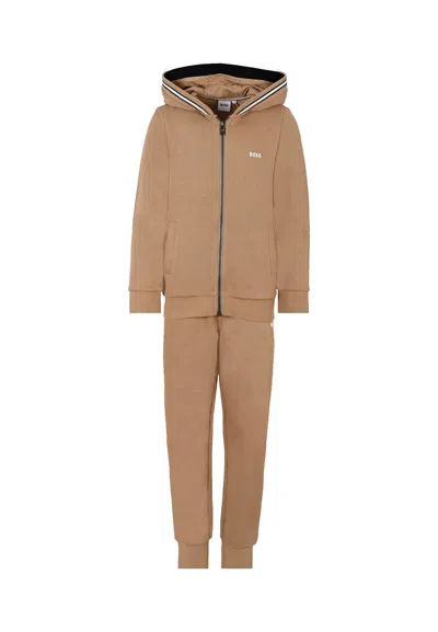 Hugo Boss Kids' Beige Suit For Boy With Logo In Brown