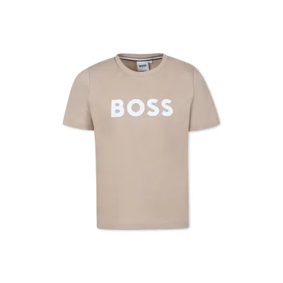 Hugo Boss Kids' Beige T-shirt For Boy With Logo