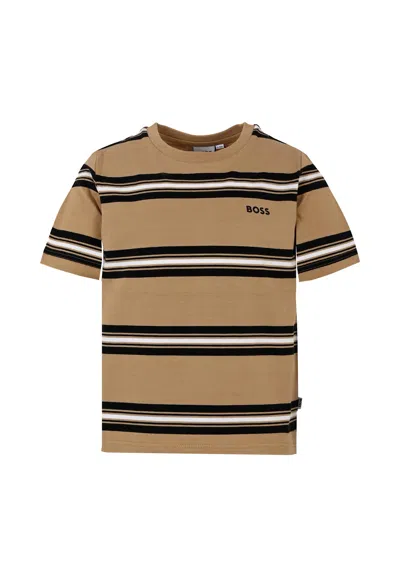 Hugo Boss Kids' Beige T-shirt For Boy With Logo In Brown