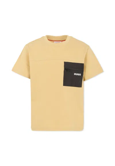 Hugo Boss Kids' Beige T-shirt For Boy With Logo In Neutral