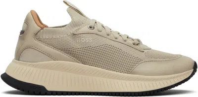 Hugo Boss Beige Ttnm Evo Knitted Upper Sneakers In White