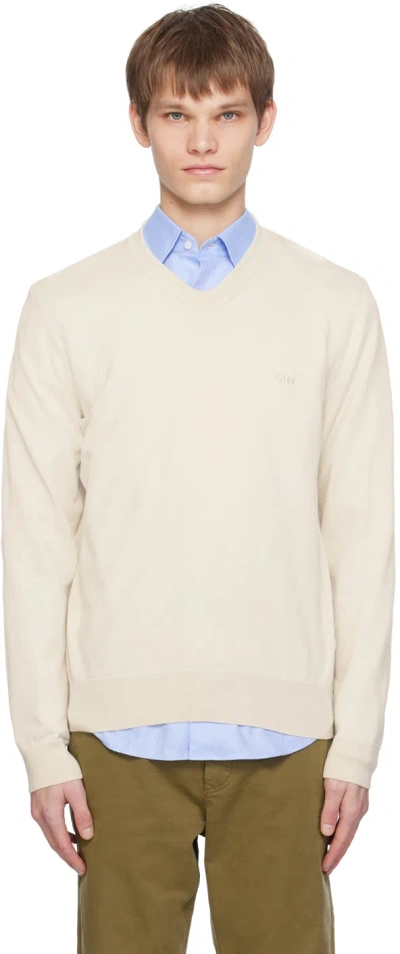 Hugo Boss Beige V-neck Sweater In 131-open White