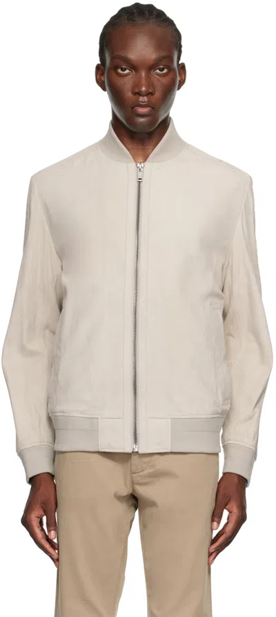 Hugo Boss Slim Linen-blend Bomber Jacket In 271-light Beige