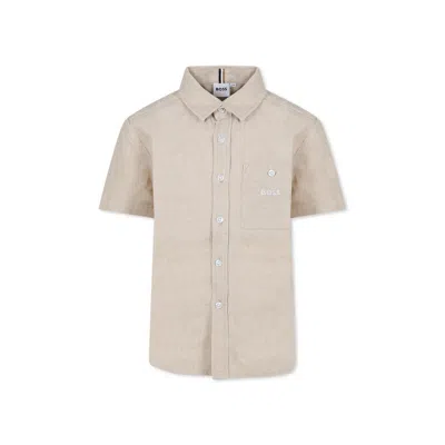 Hugo Boss Kids' Beihe Shirt For Boy With Logo In Beige