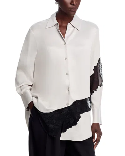 Hugo Boss Belacey Lace Detail Button Up Shirt In Gray