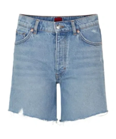 Hugo Boss Belt Ring Denim Shorts In Gray