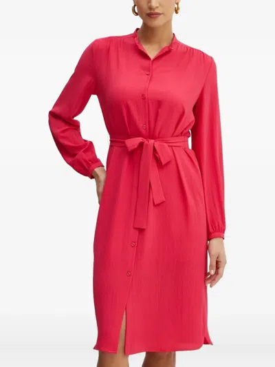 Hugo Boss Belted Buttoned Midi Dress In Pink
