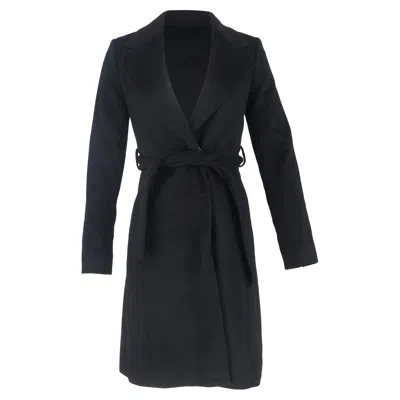 Hugo Boss Belted Coat In Black Wool