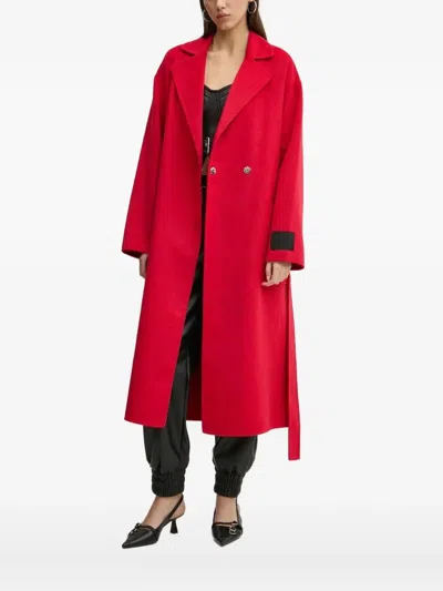 Hugo Boss Belted Coat In Red