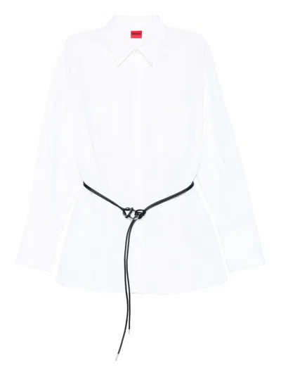 Hugo Boss Belted Cotton Shirt In White