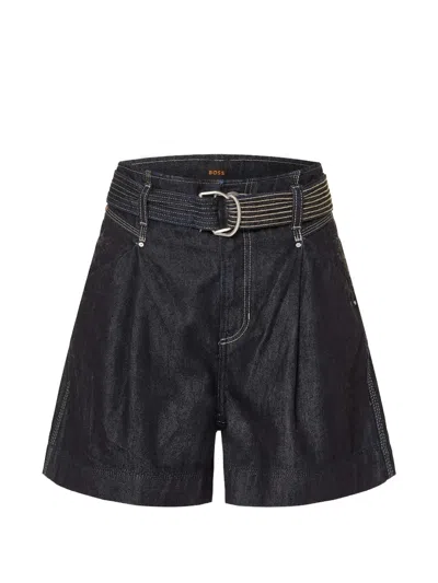 Hugo Boss Belted Denim Shorts In Multi